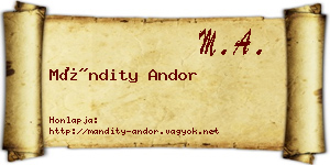 Mándity Andor névjegykártya
